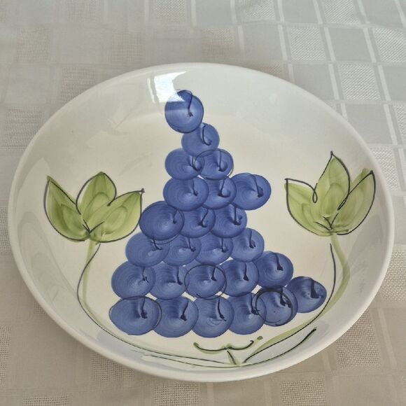 Hand-Painted Blue and Green Ceramic Serving Bowl - Picture 1 of 16